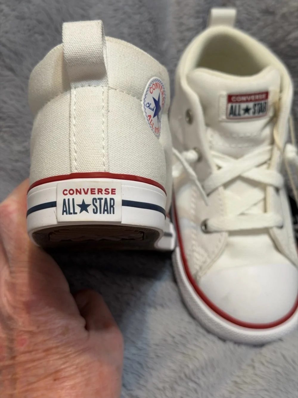 Converse Kids White High Top Sneakers with Red & Navy Trim Little Kids size 10